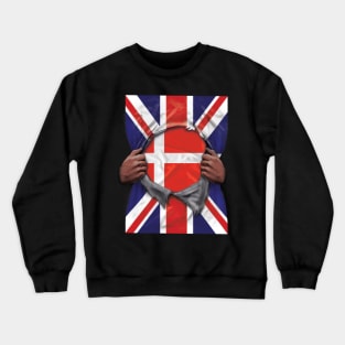 Denmark Flag Great Britain Flag Ripped - Gift for Danish From Denmark Crewneck Sweatshirt